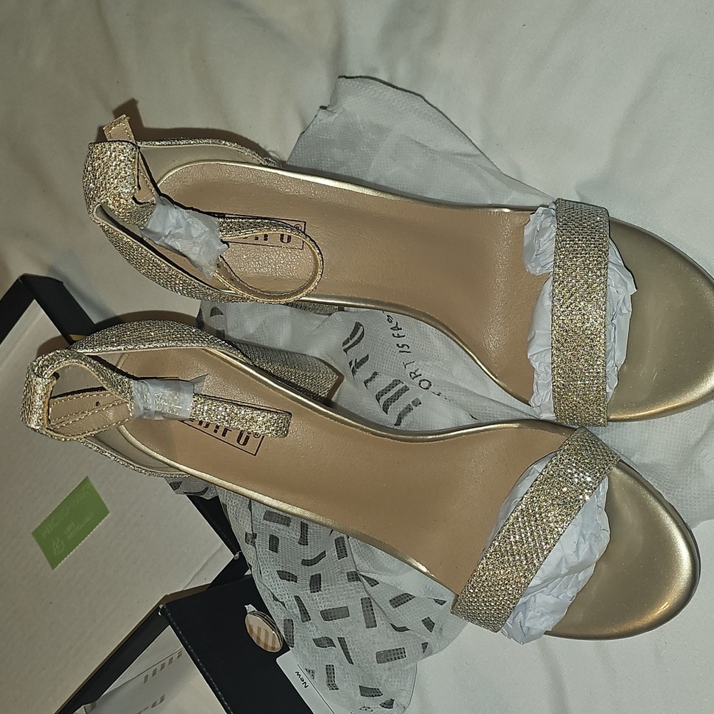Gold Rhinestone Heels with Block Heel - Picture 3 of 4